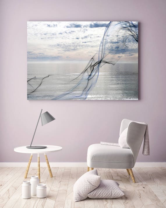 ORL-11591 Silver ocean breeze 8. Extra Large Contemporary Blue Canvas Art Print, Seascape Abstract Canvas Art up to 80"  by Irena Orlov