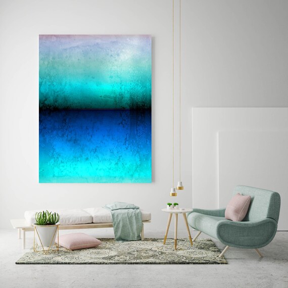 Abstract Minimalist Rothko Inspired 1-2. Abstract Painting Giclee of Original Wall Art, Blue Navy Turquoise Large Canvas Art Print up to 72"