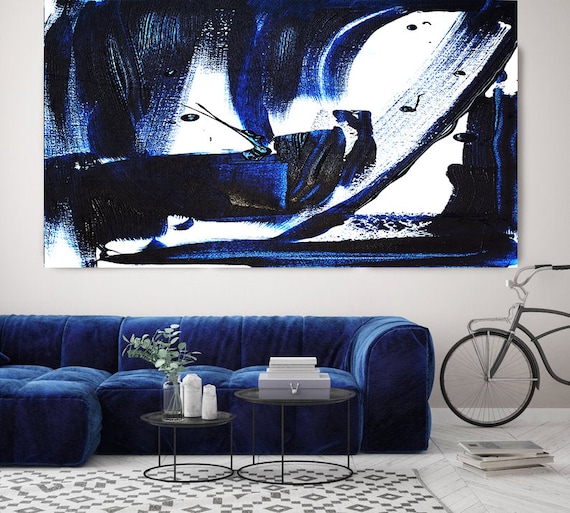 Electric Blue Abstract Art, Navy Blue Abstract Painting, Indigo Blue Abstract Art Painting,Large Painting, Fine Art Canvas Print up to 80"