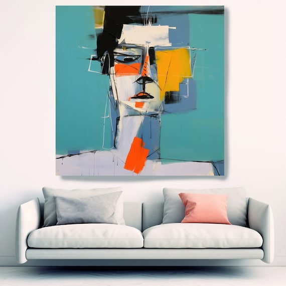 Abstract Cubist Portrait, Human Faces Abstract Collection - HFC 25, Abstract Face Painting Cubist Portrait Primitive Painting Canvas Print