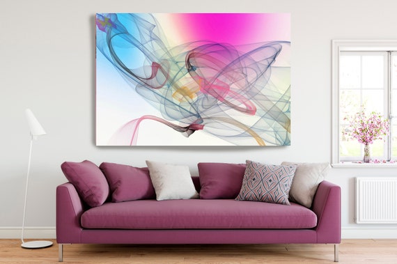 Blue Hot Pink Abstract Painting Flow Abstract Art, Contemporary Canvas Art Print, New Media Artwork, Line Art, Colorful Artwork