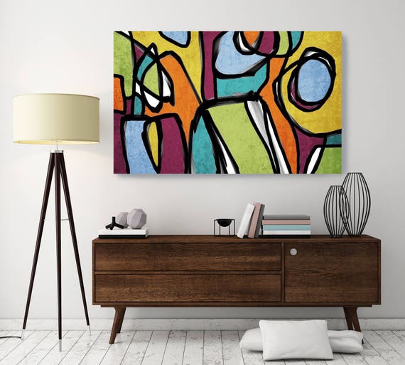 Vibrant Colorful Abstract-0-12. Mid-Century Modern Green Blue Canvas Art Print Mid Century Modern Canvas Art Print up to 72" by Irena Orlov