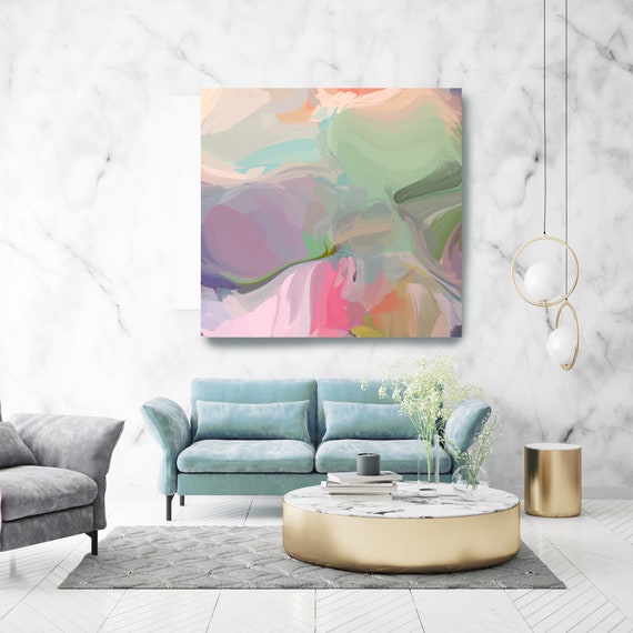 Sensitivity 2. Mint Pink Abstract Art, Wall Decor, Large Abstract Pink Mint Contemporary Canvas Art Print up to 50" by Irena Orlov