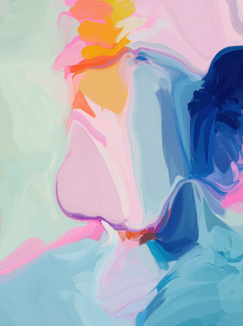 Pink Blue Abstract Wall Art Pink Abstract Canvas Print Etsy