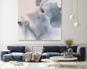 Blue Pink Contemporary Abstract Watercolor Canvas Art, Abstract Watercolor Canvas Art Print, Textured Abstract Painting Print, Dreamlight 1