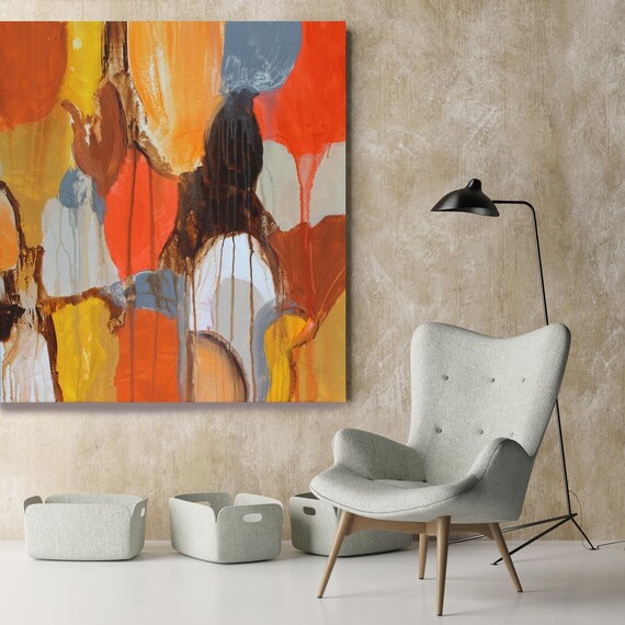 Color Shapes. Orange Brown Abstract Art, Wall Decor, Extra Large Abstract Colorful Contemporary Canvas Art Print up to 48" by Irena Orlov