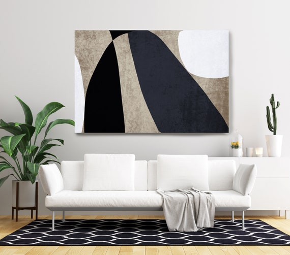 Black Shapes Canvas Art Print, Geometric Neutral Organic Shapes Art Black and White Geometric Shapes Large Abstract Art Large Black Art