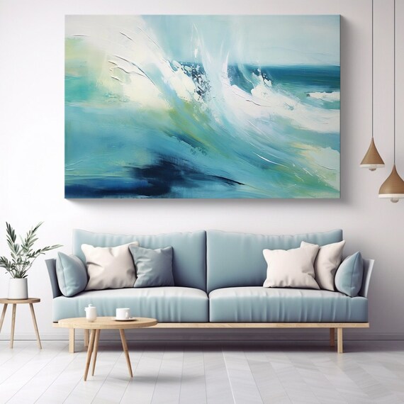 Dynamic Aquatic Embrace-5 / Ocean Wave Canvas Print, Large Wall Art, Abstract Beach Canvas Print, Custom Blue Sea Wall Art Living Room Decor