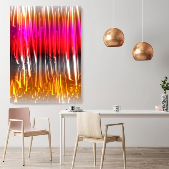 Mysterious Light 23, Neon Black Red Yellow Contemporary Lines Wall Art, Extra Large New Media Canvas Art Print up to 72" by  Irena Orlov