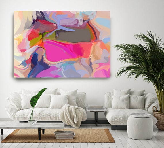 Colorful Abstract Artwork, Pink Blue Abstract Canvas Print, Energy Flow Wall Art, Abstract Art, Contemporary Art, Between shadows 2