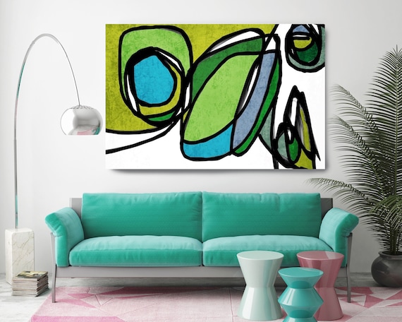 Vibrant Colorful Abstract-0-22-6. Mid-Century Modern Green Canvas Art Print, Mid Century Modern Canvas Art Print up to 72" by Irena Orlov