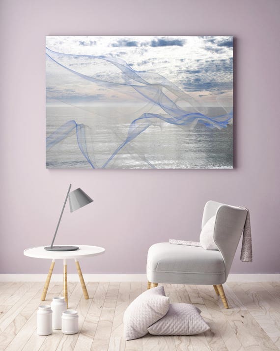 ORL-11595 Silver ocean breeze 12. Extra Large Contemporary Blue Canvas Art Print, Seascape Abstract Canvas Art up to 80"  by Irena Orlov