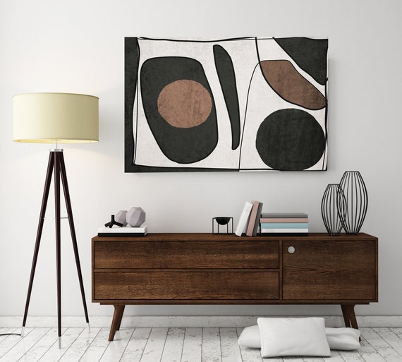 Black and Brown Art Large Textured Wall Art Modern Art Contemporary, Abstract Canvas Art Print N-10-104 Organic Shapes Midcentury Canvas Art