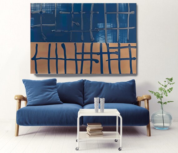 Indigo Infusion-1, Blue Brown Contemporary Abstract Painting Print on Canvas, Contemporary Living Room Decor, Office Art, Textured Abstract