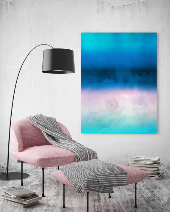 Inspired by Rothko 15. Ombre Watercolor Abstract, Blue Pink Watercolor Painting Print Canvas Art Print up to 72" by Irena Orlov