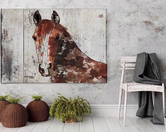 The Brown Horse 1. Extra Large Horse, Horse Wall Decor, Brown Rustic Horse, Abstract Horse Canvas Print, Equestrian Horse, Horse Canvas Wall