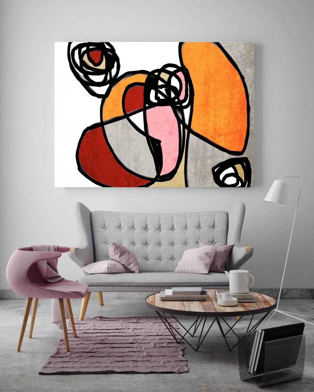 Vibrant Colorful Abstract-0-30. Mid-century Modern Red Orange
