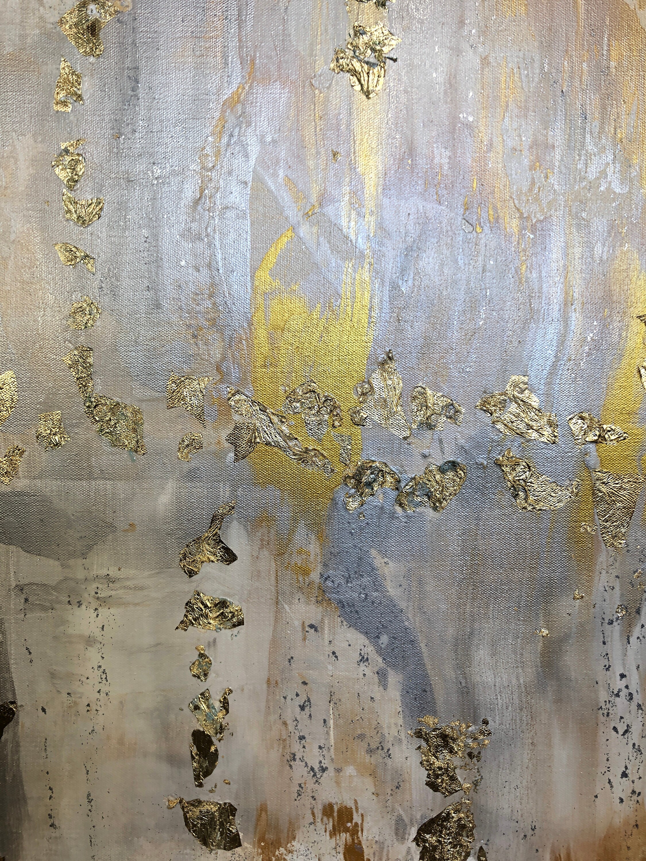 Gold Leaf Silver Abstract Original Painting on Canvas 48 x 36, Gold