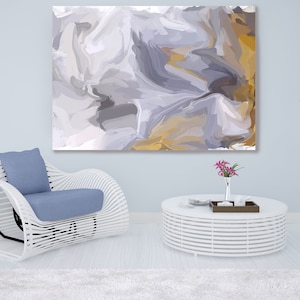 Gold Field, Blue Yellow Grey Abstract Painting / Modern Art / Original Art / Blue Painting Blue Abstract Art Blue and Grey Art/Canvas Print