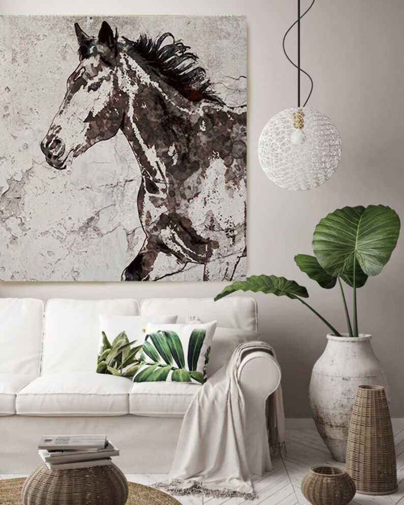 Horse Painting Horse Art Textured Horse Canvas Print Rustic Vintage Horse Brown Rustic Horse Galloping Horse 3 Horse Wall Decor