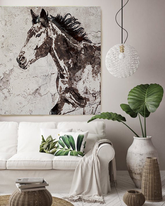 Horse Painting Horse Art Textured Horse Canvas Print Rustic Vintage Horse Brown Rustic Horse Galloping Horse 3 Horse Wall Decor