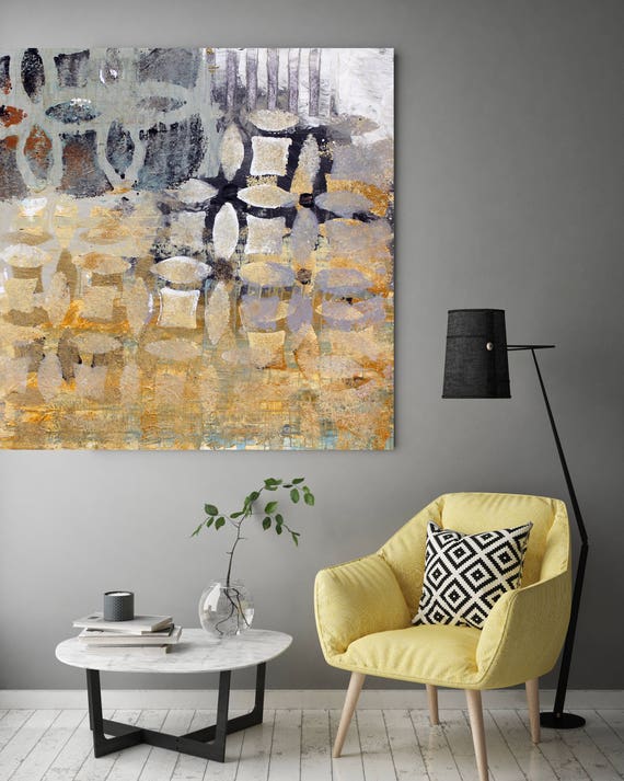 Origin-2. Yellow Abstract Art, Wall Decor, Extra Large Black Yellow Abstract Contemporary Canvas Art Print up to 48" by Irena Orlov