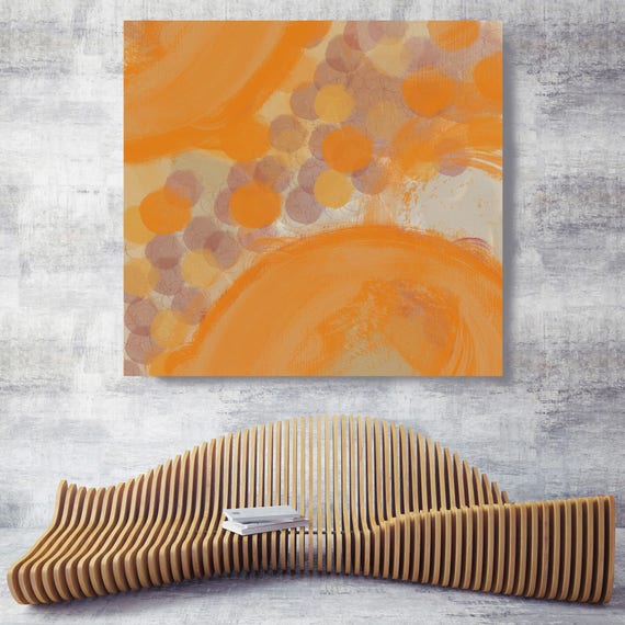 Orange Abstract I. Geometrical Orange Abstract Art Extra Large Abstract Colorful Contemporary Canvas Art Print up to 48" by Irena Orlov