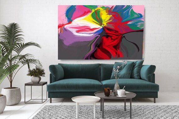 The Grace of Excellence, Abstract Painting, Modern Wall Decor, Green Red Flow Artwork Canvas Art Print, Contemporary Abstract Art On Canvas