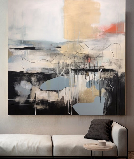Contemporary Abstract Painting, On my way 3, Abstract Wall Art, Canvas Wall Art,Muted Colors Modern Painting Canvas Print, Hotel Art
