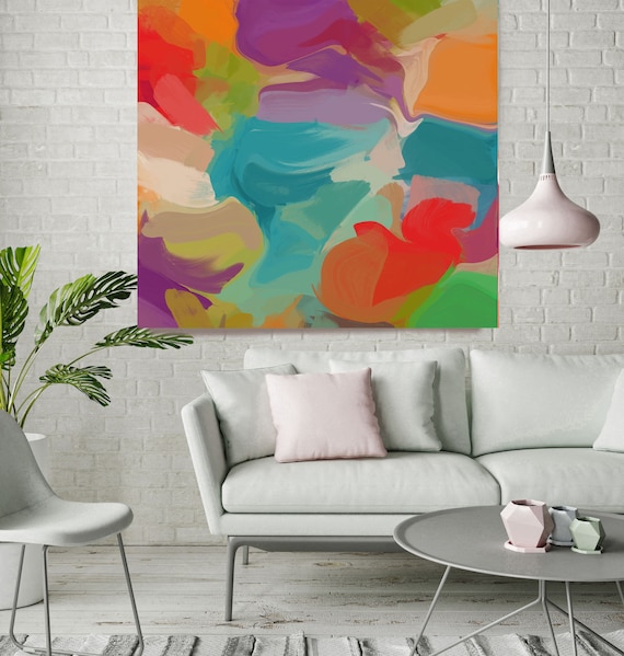 Joyful Flow 1, Red Blue Purple Orange Blur Abstract Painting, Red Blue Purple Orange Blur  Canvas Art Print up to 48" by Irena Orlov