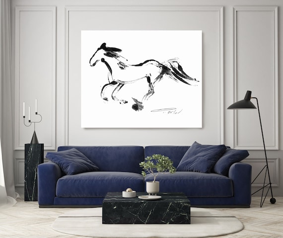 Contemporary minimalistic horse 3. Horse Art Large Canvas Print, Horse Art, Modern home decor Black and white animal art, Equine Art,