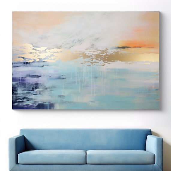 Fluid Elegance-1 / Abstract Blue Coastal Canvas Print, Large Wall Art, Textured Beach Canvas Print,Custom Blue Wall Art Living Room Decor