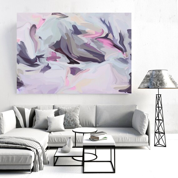 Invisible spirits, Pink Blue pastel colors Art, Abstract painting, Mauve Pink Light  Blue painting, Modern Canvas Art Print, Fluid painting