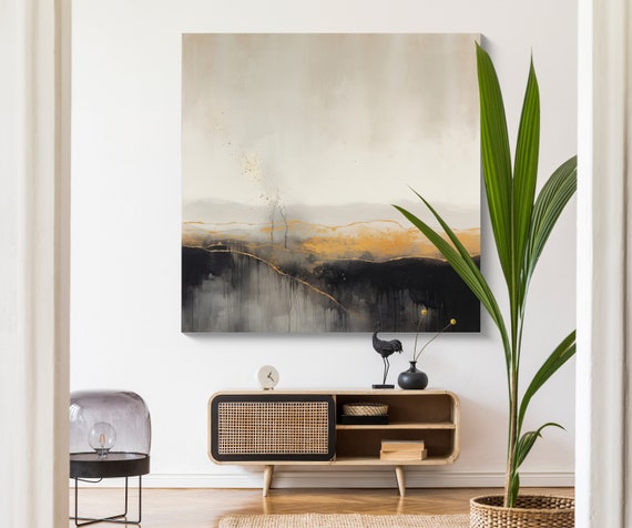 Black and Gold Serenity-5/ Canvas Print | Minimalist Landscape Painting | Green Landscape  | Abstract Landscape Art | Landscape Canvas Print