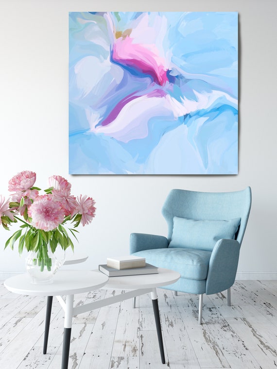 Light Blue. Blue Pink Abstract Art, Wall Decor, Large Abstract Pink Blue Contemporary Canvas Art Print up to 50" by Irena Orlov