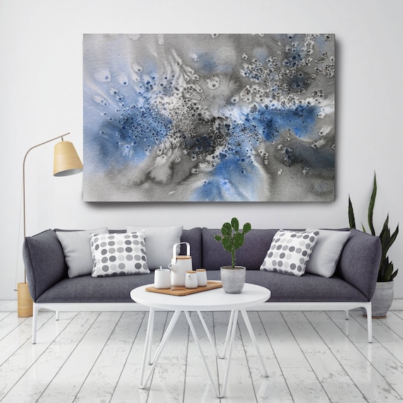 Coastal Watercolor Abstract 78. Watercolor Abstract Blue Black Canvas Art Print, Watercolor Painting Print up to 72" by Irena Orlov