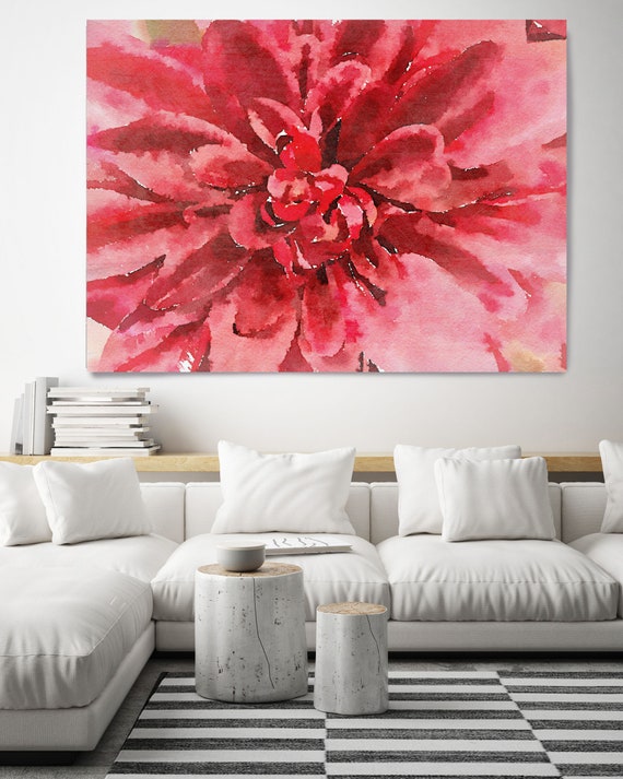 Red Watercolor Flower. Floral Painting, Red Abstract Art, Large Abstract Colorful Contemporary Canvas Art Print up to 72" by Irena Orlov