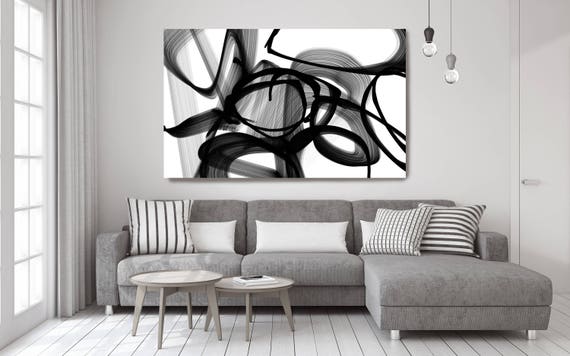 Black and white wall art Black and white Abstract art Black and white Painting Black abstract wall art Brush Strokes Abstract Canvas Print