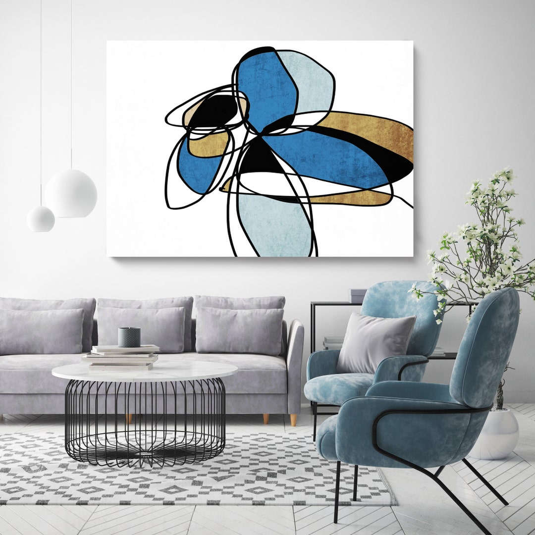 Line Art Modern Blue Canvas Art Print Scandinavian Print Etsy