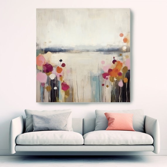 Landscape Plant Art, Painting, Contemporary Landscape, Modern Minimalist, Landscape with Flowers Canvas Print, Observe the beauty 2