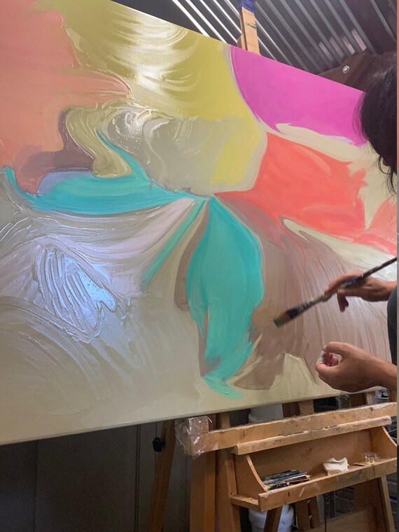 赤青現代アート抽象画プリントキャンバスカラフルな抽象アート、特大