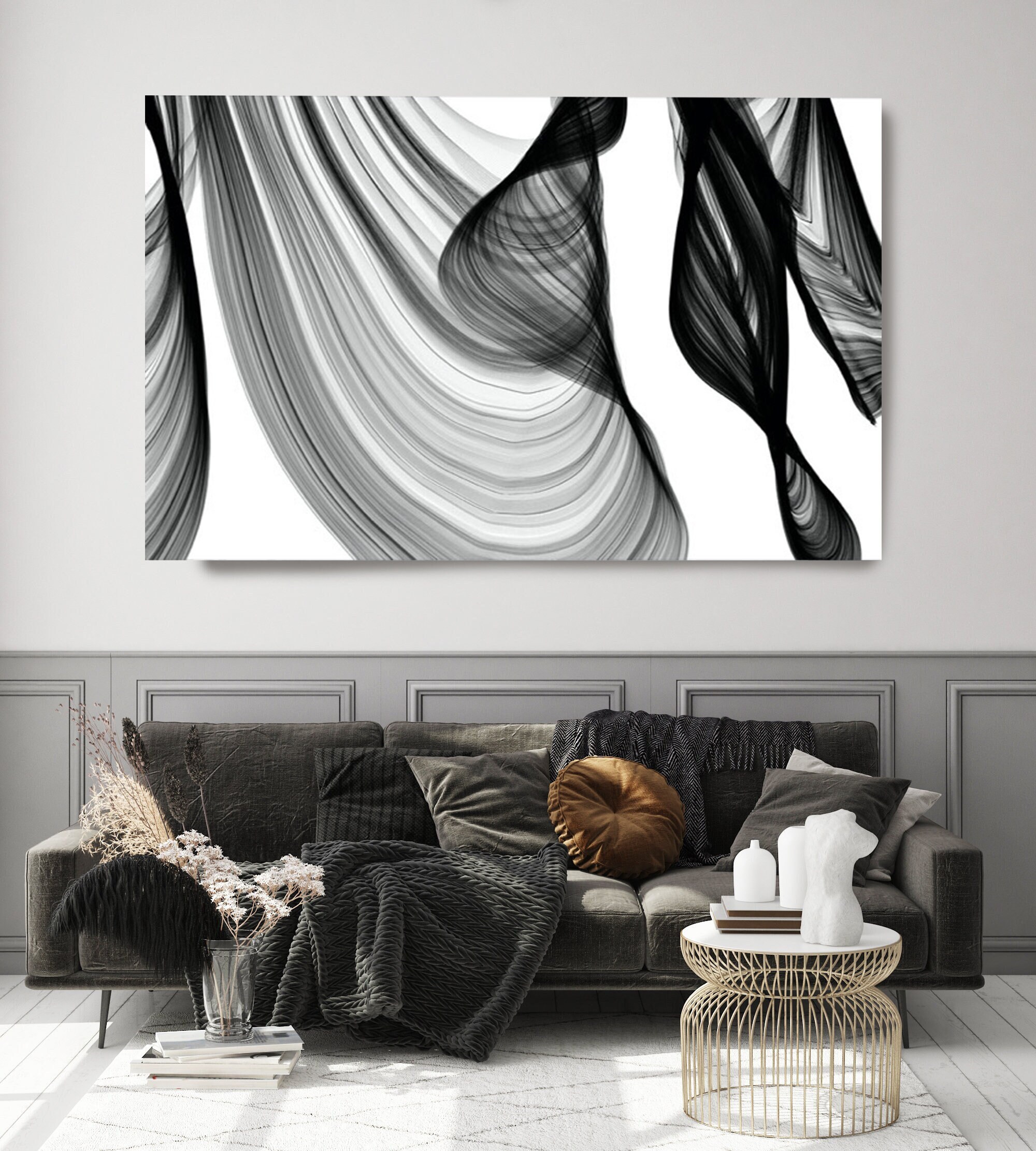 Black and White Abstract Art, Large Contemporary Canvas Art Print