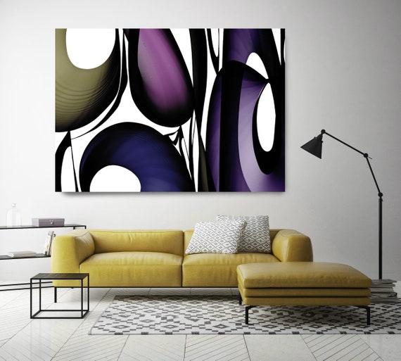 Mid-Century Abstract 23. Mid-Century Modern Purple Black Blue Canvas Art Print, Mid Century Modern Canvas Art Print up to 72" by Irena Orlov