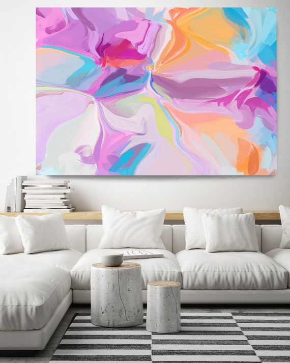 Pink Blue Yellow Abstract Wall Art Pink Abstract Canvas Print, Energy Flow Wall Art, Abstract Art, Contemporary Art, Rhythm of the violinist