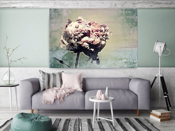 ORL-7987-2 Elegant Shabby Chic Peony. Floral Painting, Pink Green Abstract Art, Abstract Colorful Canvas Art Print up to 72" by Irena Orlov