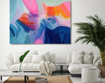 Blue Abstract Painting, Blue Abstract Canvas Print Large Modern Abstract Wall Art, Abstract Painting, over the waves