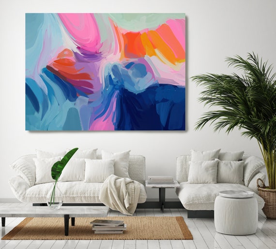 Blue Abstract Painting, Blue Abstract Canvas Print Large Modern Abstract Wall Art, Abstract Painting, over the waves