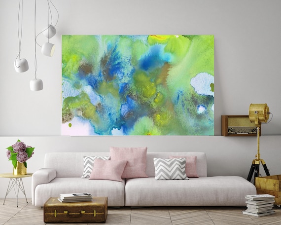 Coastal Watercolor Abstract 64. Watercolor Abstract Blue Green Canvas Art Print, Watercolor Painting Print up to 72" by Irena Orlov