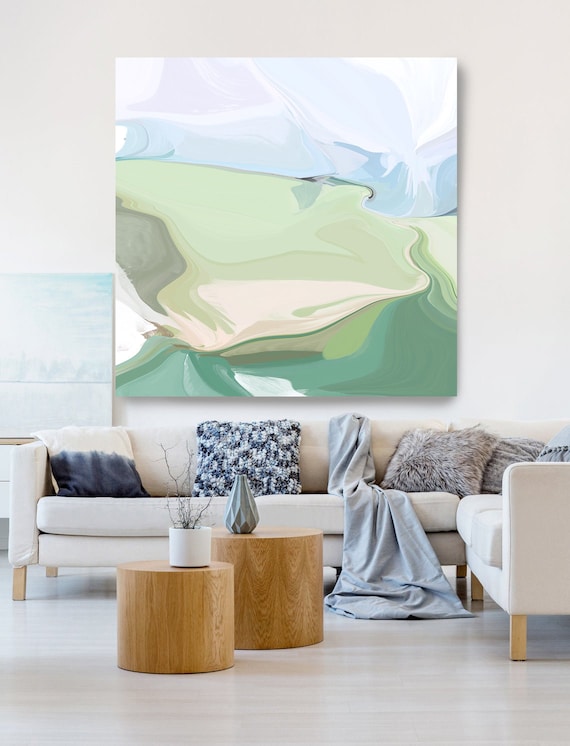 Light Blue Natural Abstract Painting, Beautiful Abstract Art, Modern Wall Decor, Large Canvas Art, The clarity of a shore 2