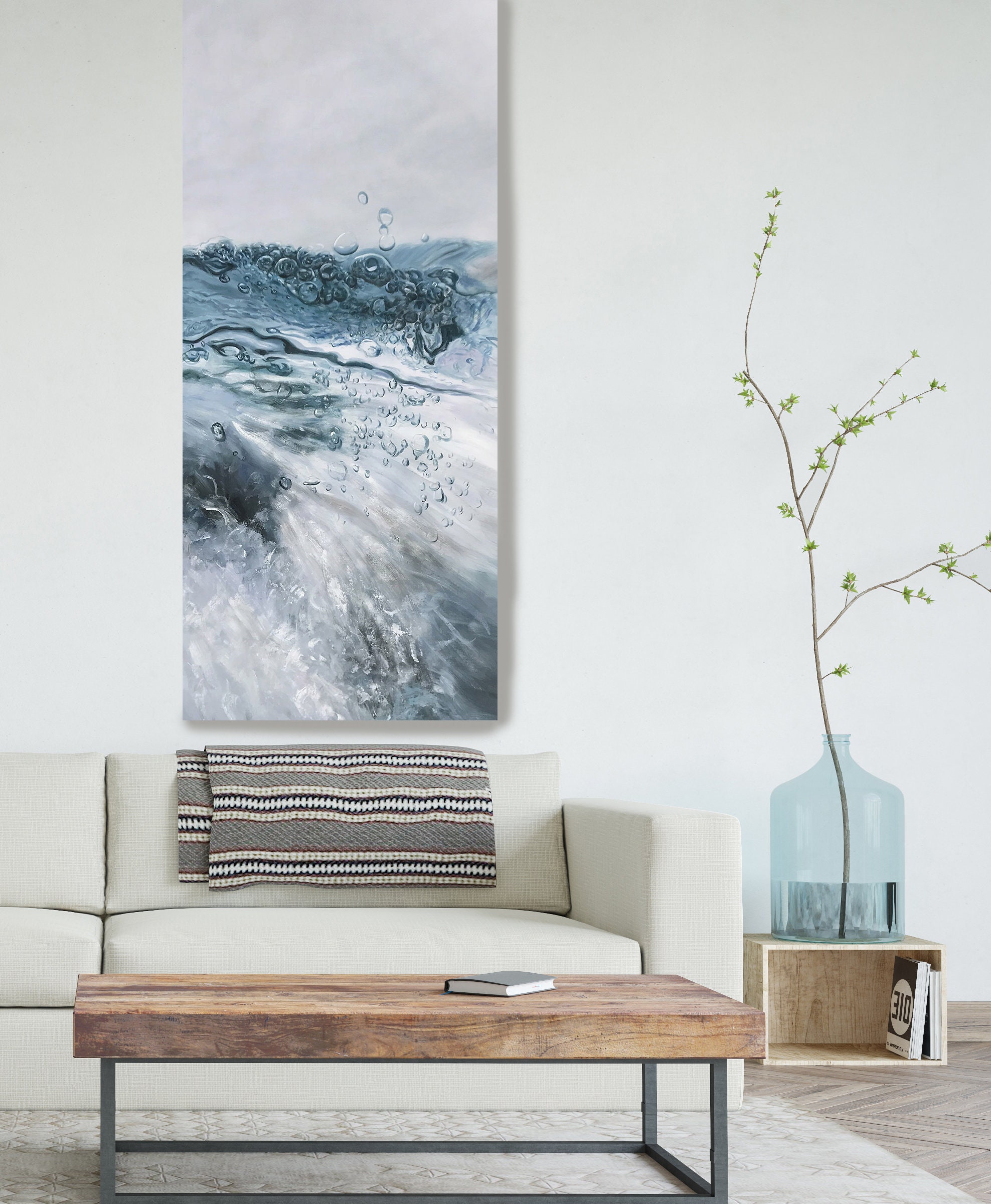 Blue Water Painting on Canvas 72H X 30W Aquatic 2, Modern Painting